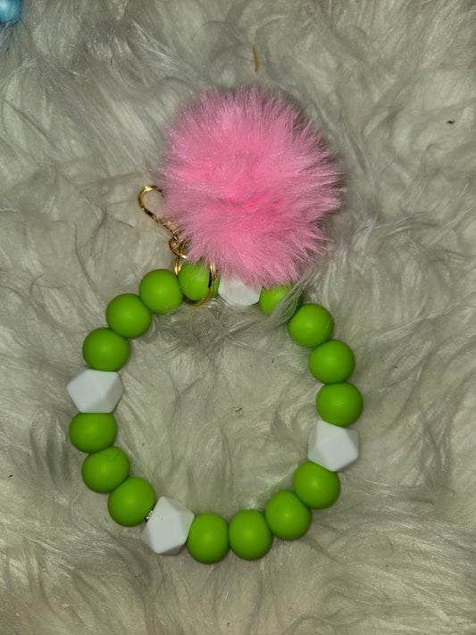 Green/White Beadable Wristlets Keychain