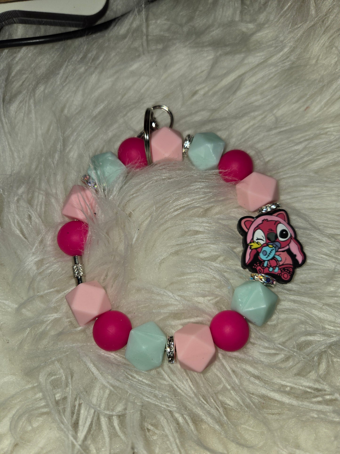 Pink Alien Beadable Wristlets Keychain