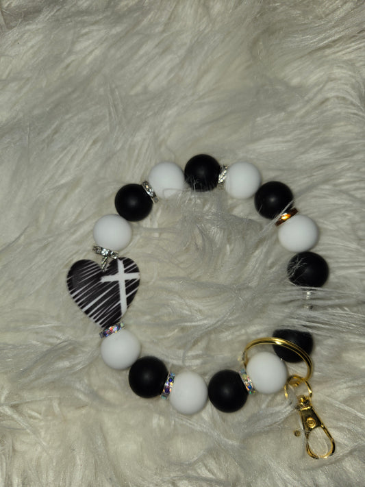 Heart with a cross Beadable Wristlets Keychain