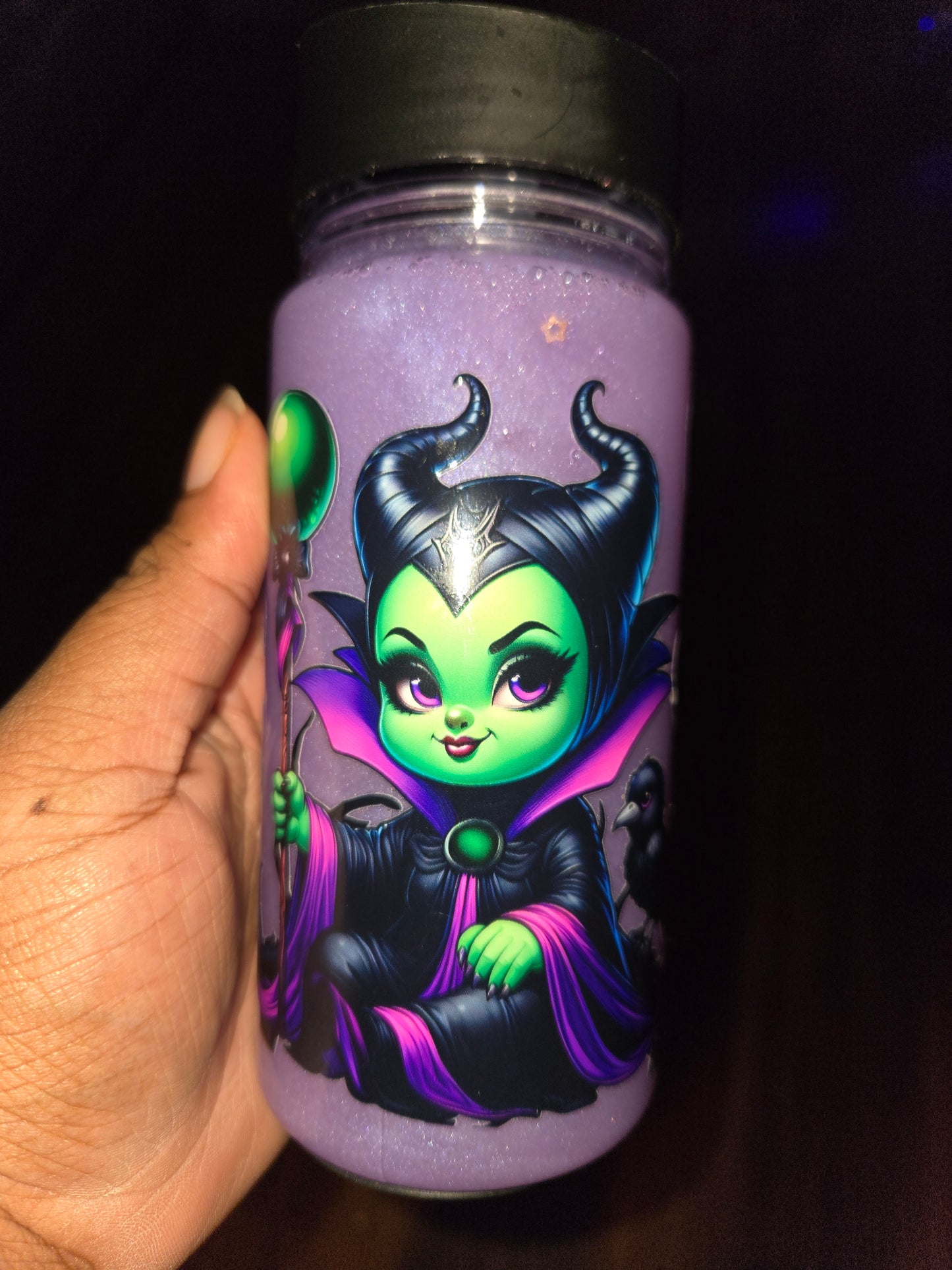 Baby Maleficent 10oz acrylic snowglobe can