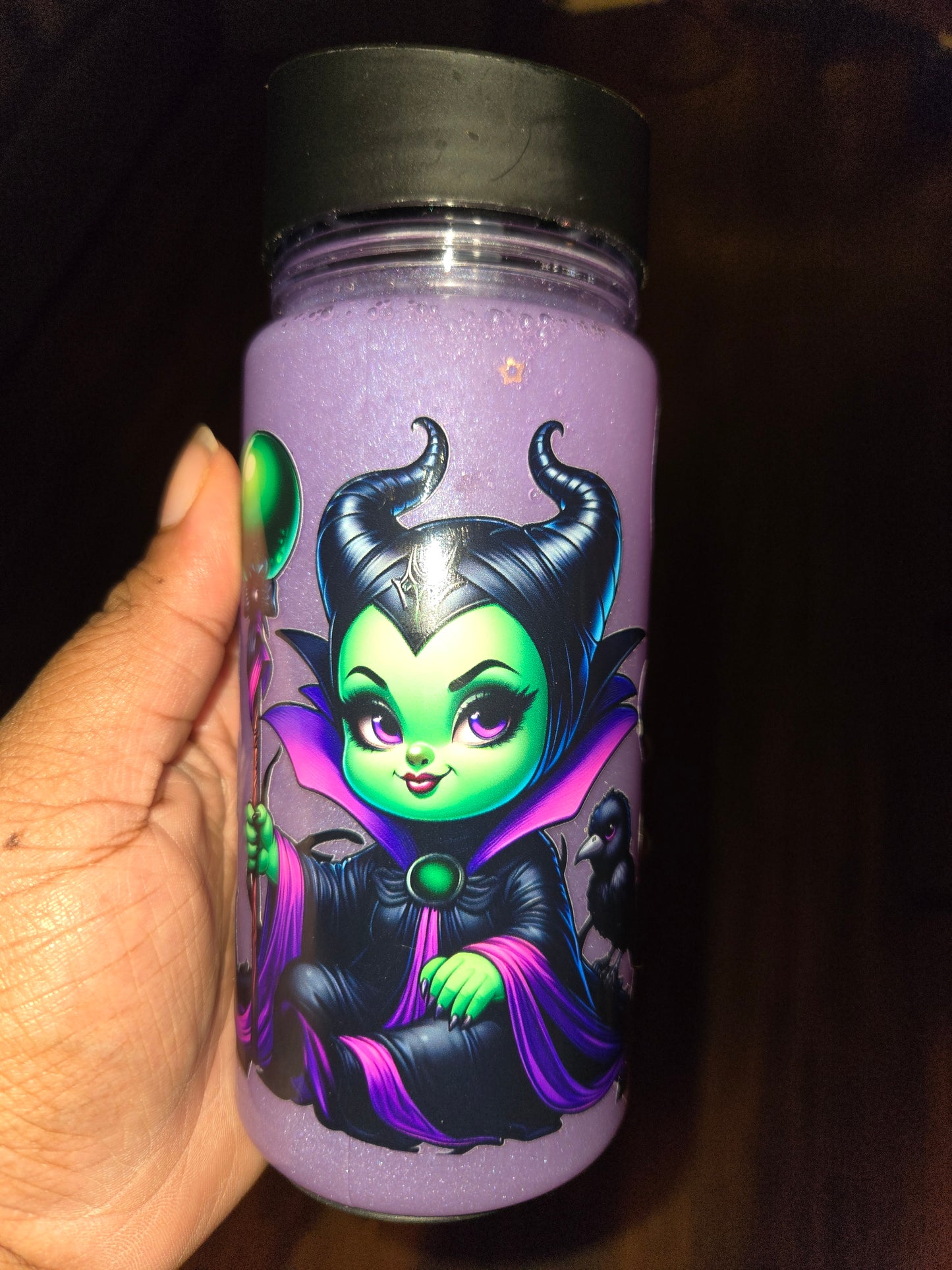 Baby Maleficent 10oz acrylic snowglobe can