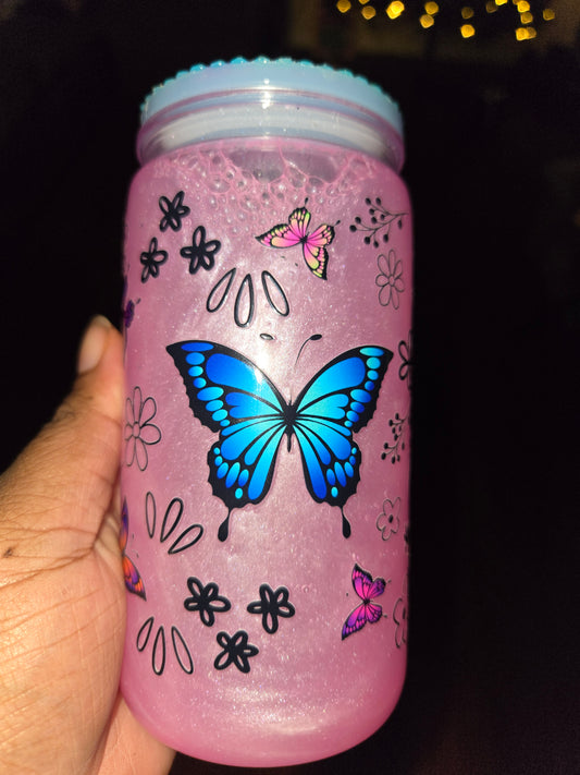 Butterflies 16oz acrylic snowglobe can