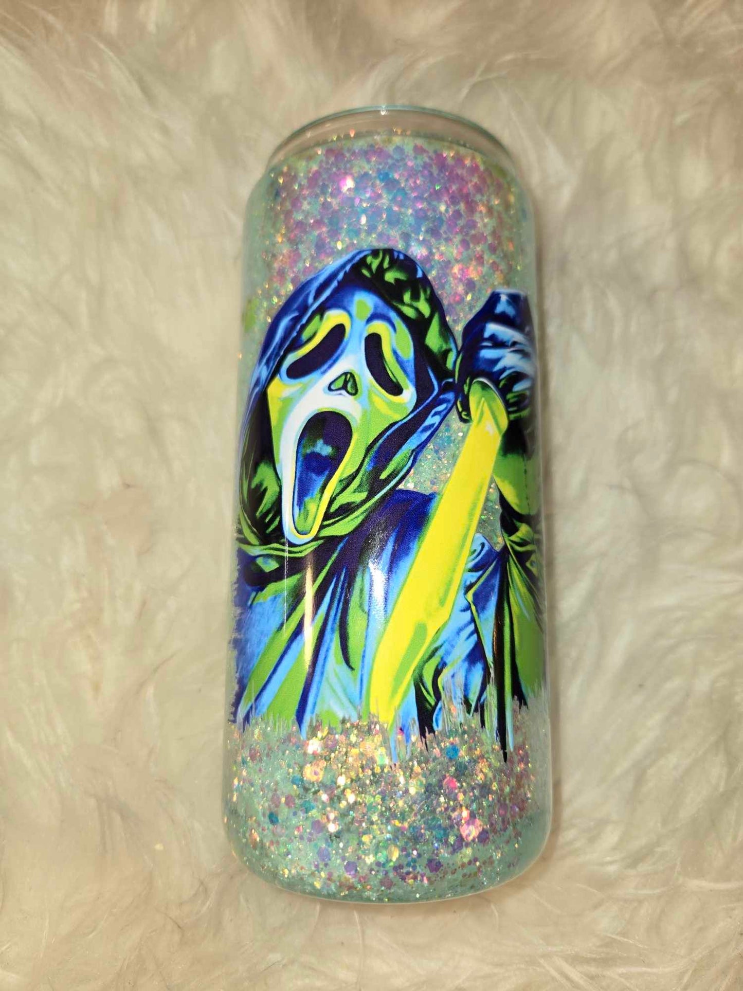 Ghost Face glow in the Dark  16oz Snowglobe Tumbler