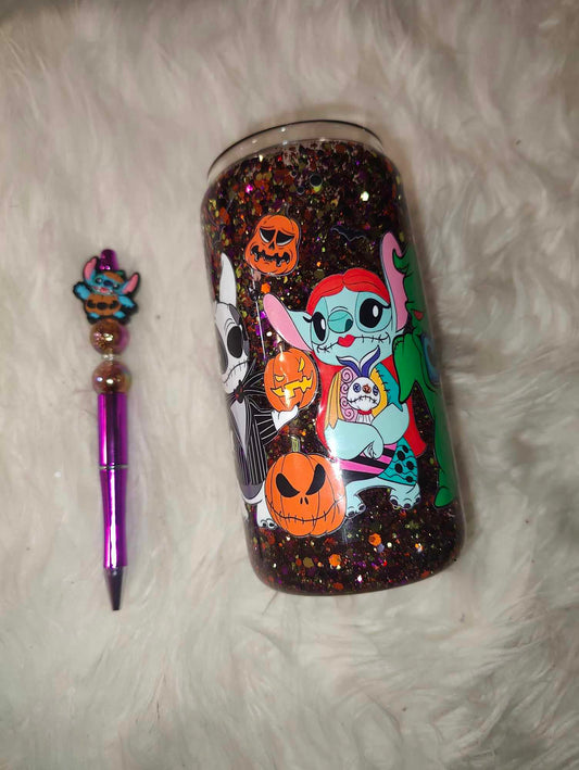 Halloween Stich 16oz snow globe Can and Pen Combo