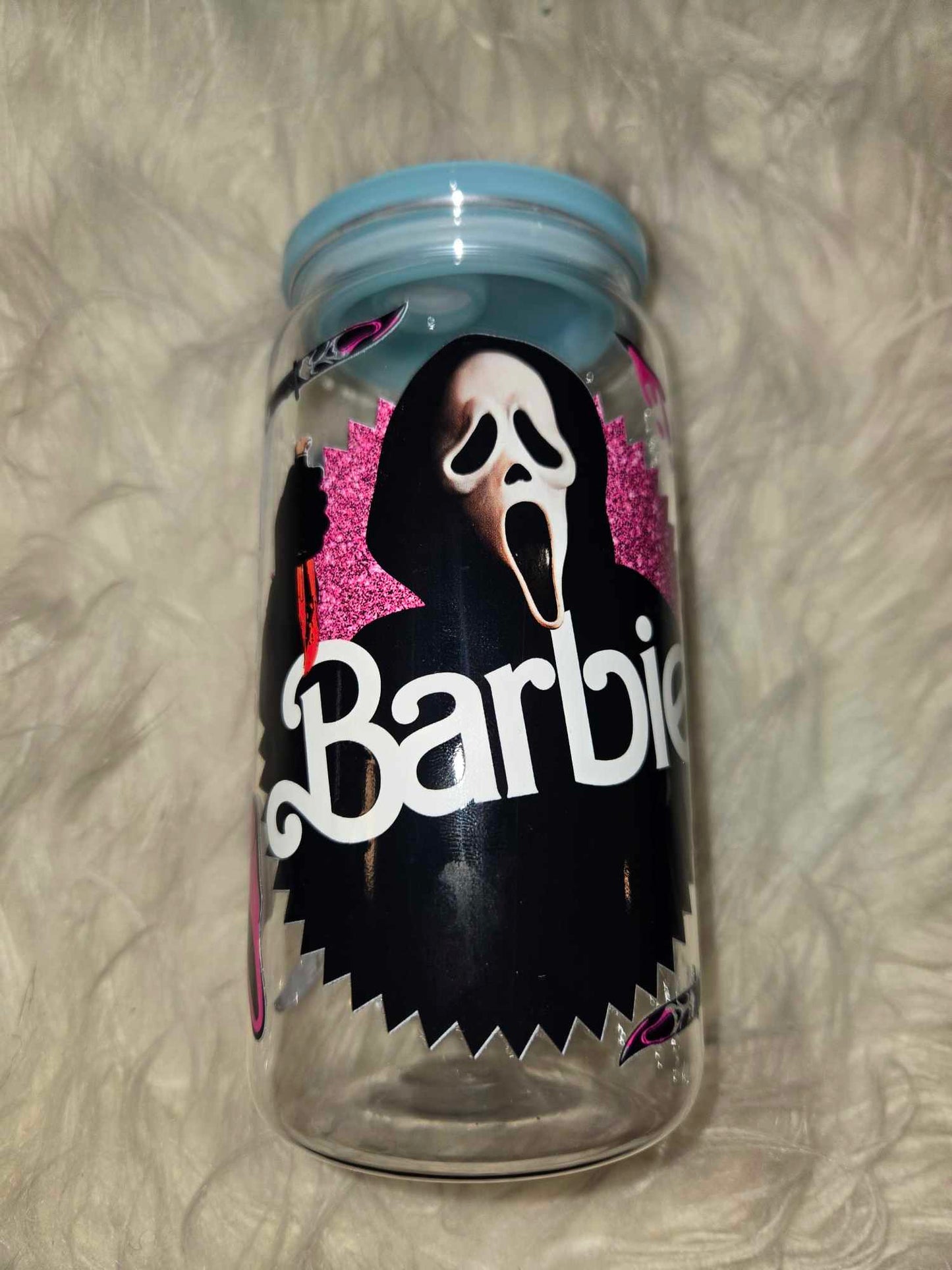 Barbie Ghost Face 16oz Plastic Can